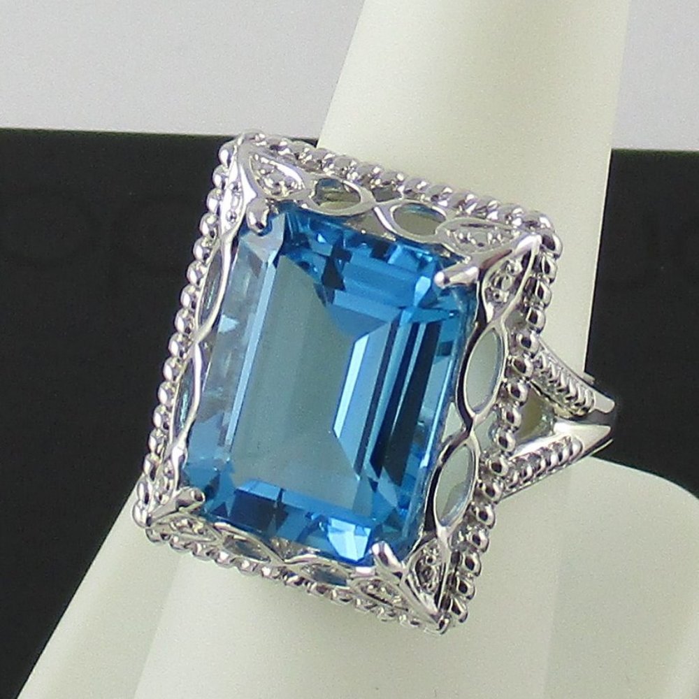 11ct Swiss Blue Topaz Octagon Sterling Silver Ring